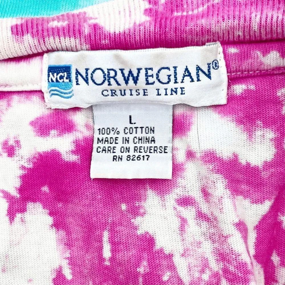 Norweigan Cruise Line Rainbow Tie Dye T Shirt Unisex Size L Chest Pocket - Picture 3 of 3